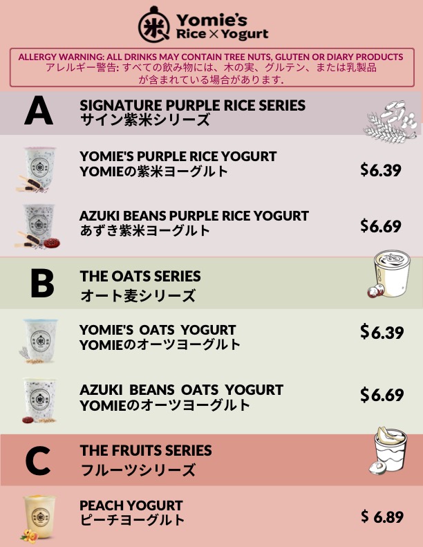 Yomie Rice X Yogurt Hawaii Menu